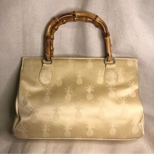Yellow Pineapple Bamboo Handle Purse